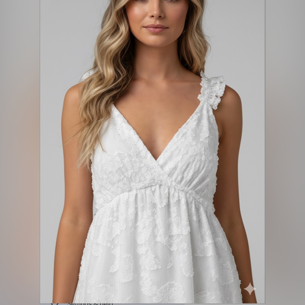 LAST ONE 🔥 Appliques Sleeveless Frill Hem Dress White - Picture 2 of 8